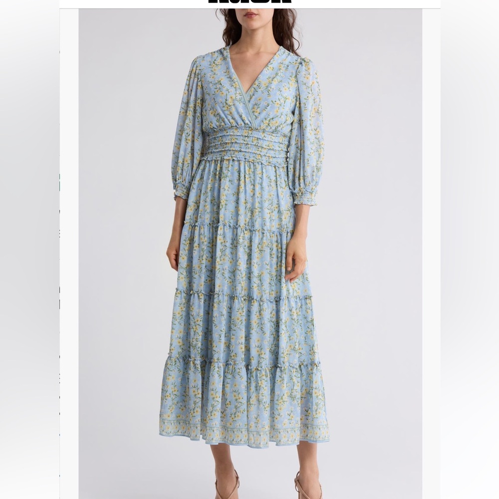Max studio Floral ballon Puff Sleeve Maxi Dress